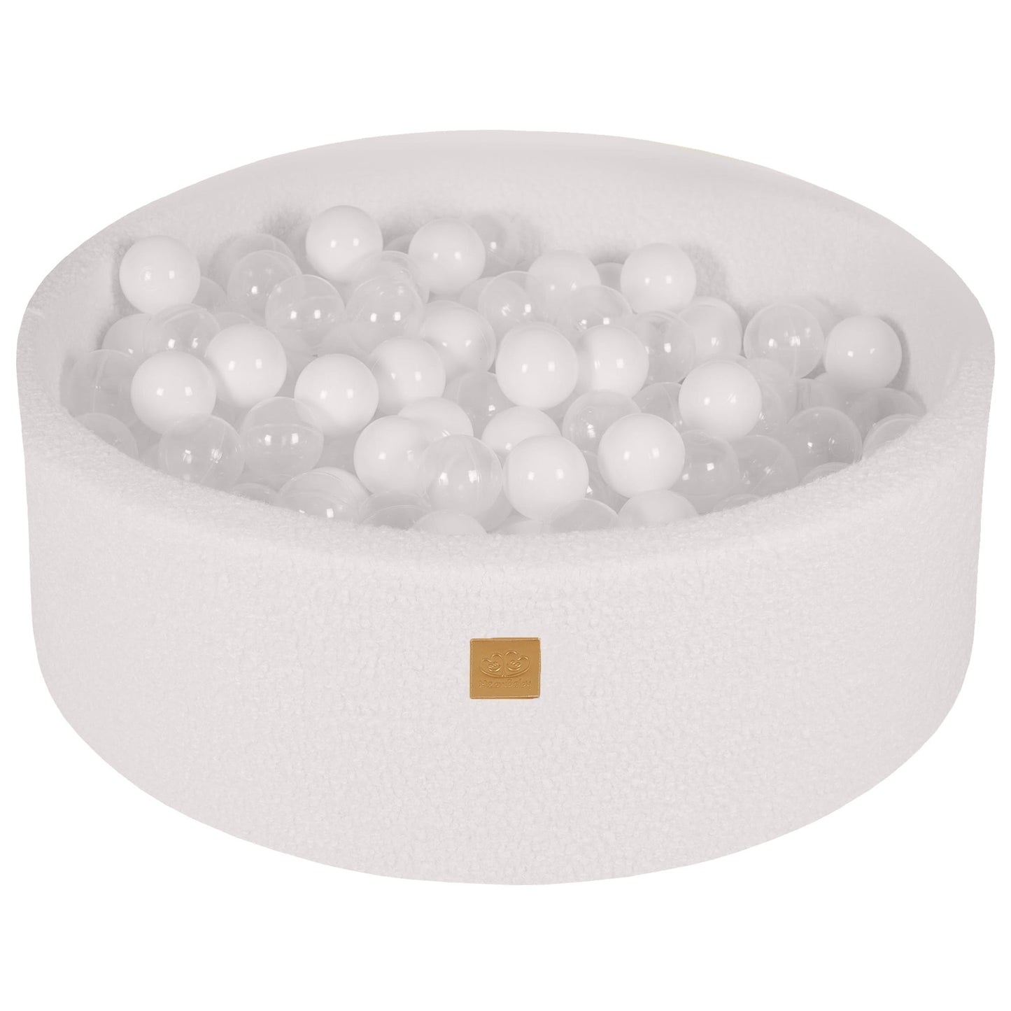 Ronde Ballenbak - Wit Boucle - Met 200 Witte en Transparante Ballen - Veilig Speelplezier - SpeelSterk SpeelSterk