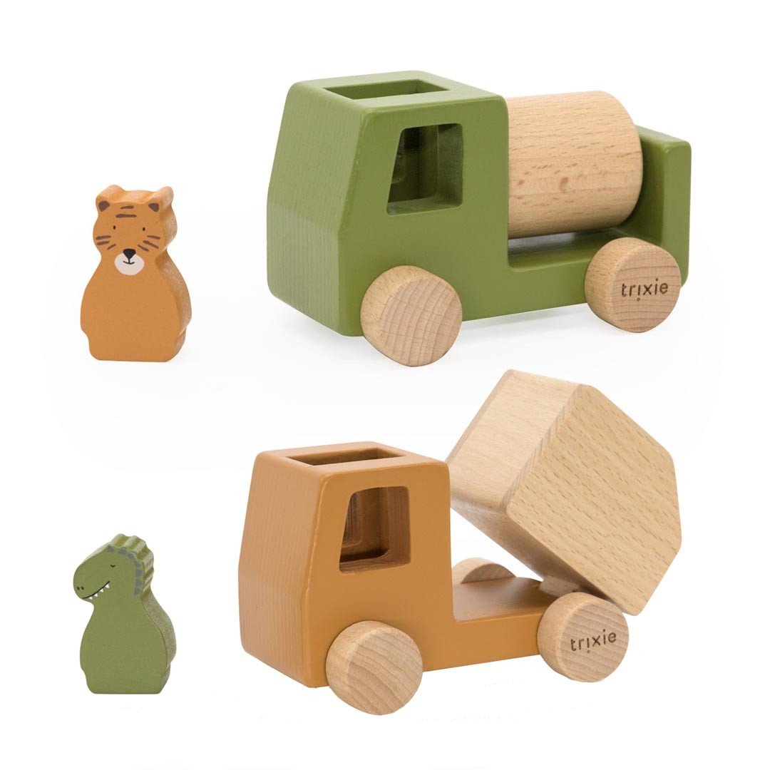 Houten Bouwvoertuigen - Mixerset en Kiepwagen - Veilig en Kleurrijk - SpeelSterk SpeelSterk