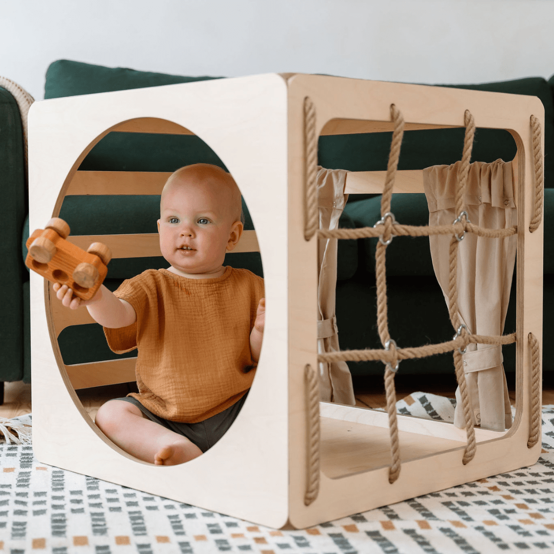 Klimkubus - Naturel - Veilig Houten Speelgoed Voor Ontwikkeling - SpeelSterk SpeelSterk