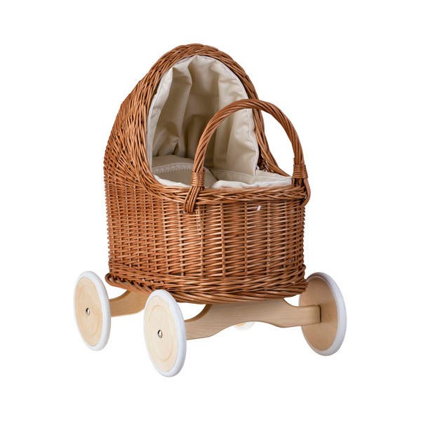 Natural Wicker Doll Pram – Beige Bedding SpeelSterk.nl