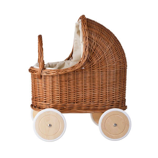 Natural Wicker Doll Pram – Beige Bedding SpeelSterk.nl