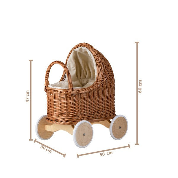 Natural Wicker Doll Pram – Beige Bedding SpeelSterk.nl