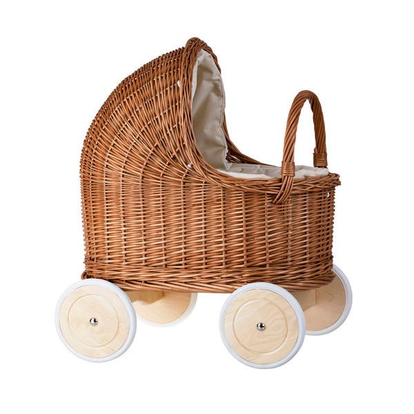 Natural Wicker Doll Pram – Beige Bedding SpeelSterk.nl