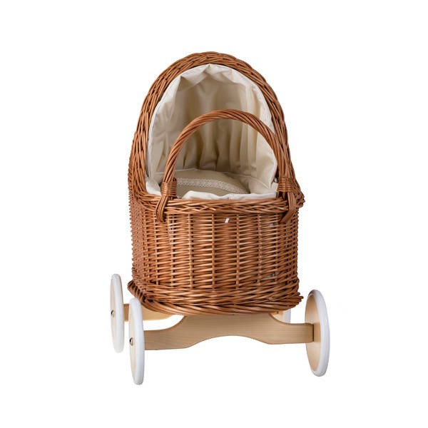 Natural Wicker Doll Pram – Beige Bedding SpeelSterk.nl