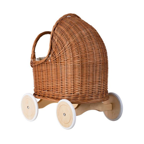 Natural Wicker Doll Pram – Beige Bedding SpeelSterk.nl