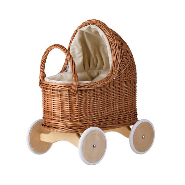 Natural Wicker Doll Pram – Beige Bedding SpeelSterk.nl