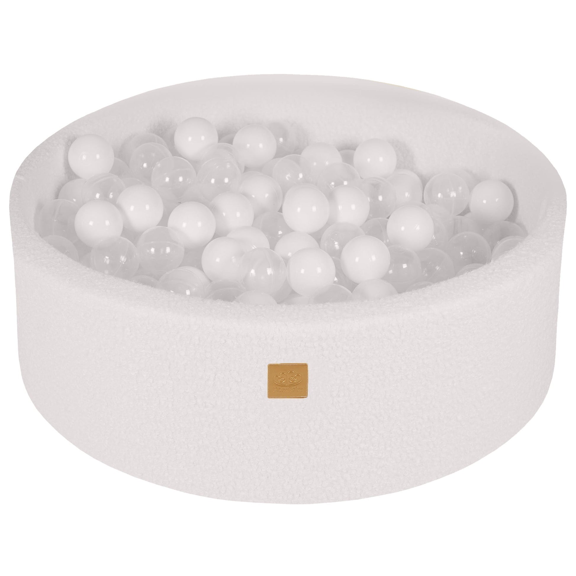 Ronde Ballenbak - Wit Boucle - Met 200 Witte en Transparante Ballen - Veilig Speelplezier - SpeelSterk 