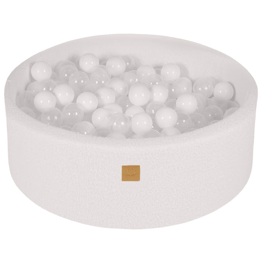Ronde Ballenbak - Wit Boucle - Met 200 Witte en Transparante Ballen - Veilig Speelplezier - SpeelSterk 