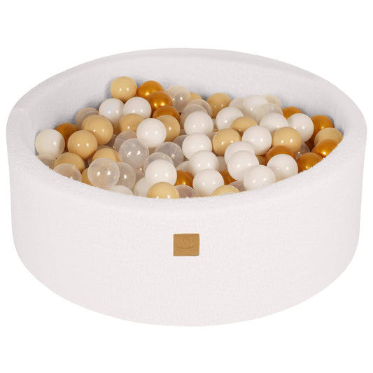 Ronde Ballenbak - Wit Boucle - Veilig Met 200 Ballen - 90x30cm - SpeelSterk 