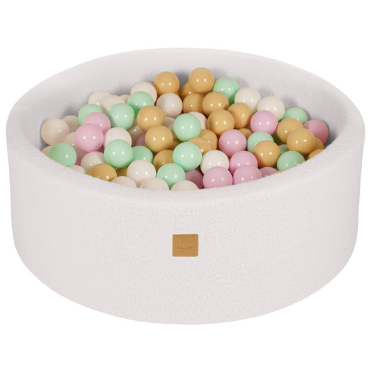 Ronde Ballenbak - Wit Boucle - 200 Pastelballen - Veilig Speelplezier - SpeelSterk 