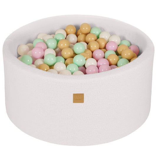 Ronde Ballenbak - Wit Boucle - Met 300 Pastel Bollen - Veilig Speelplezier - SpeelSterk 
