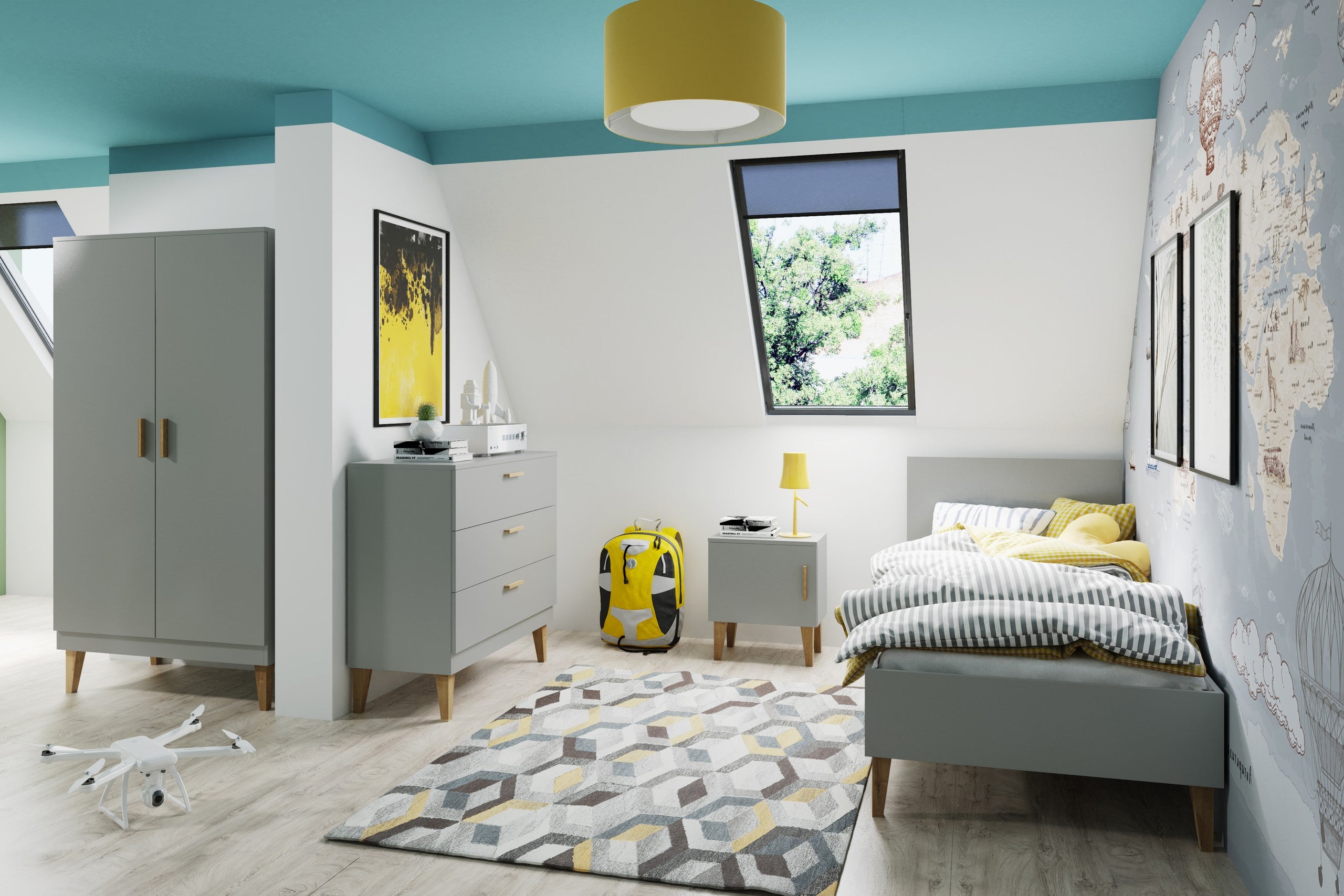 Bedside Table Kubi - Grey