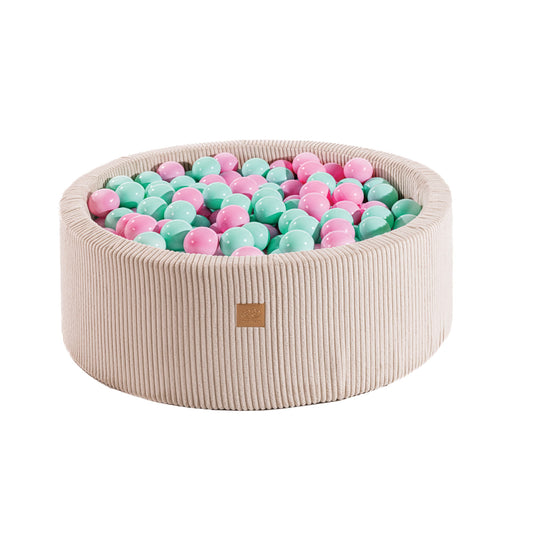 Ronde Ballenbak - Velours Ecru - 200 Roze en Muntballen - Veilig Speelplezier - SpeelSterk 
