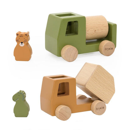 Houten Bouwvoertuigen - Mixerset en Kiepwagen - Veilig en Kleurrijk - SpeelSterk 