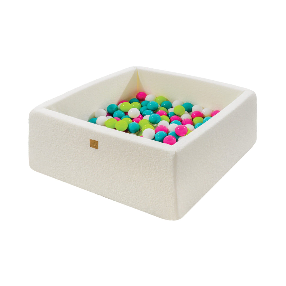 MeowBaby® Boucle White Square Ball Pit 110x110x40cm - 400 Green/Blue/White/Pink Balls - SpeelSterk.nl
