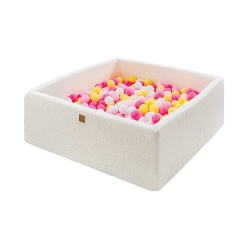 MeowBaby® Boucle White Square Balls Pit 110x110x40cm - 400 Pink White Yellow Balls - SpeelSterk.nl