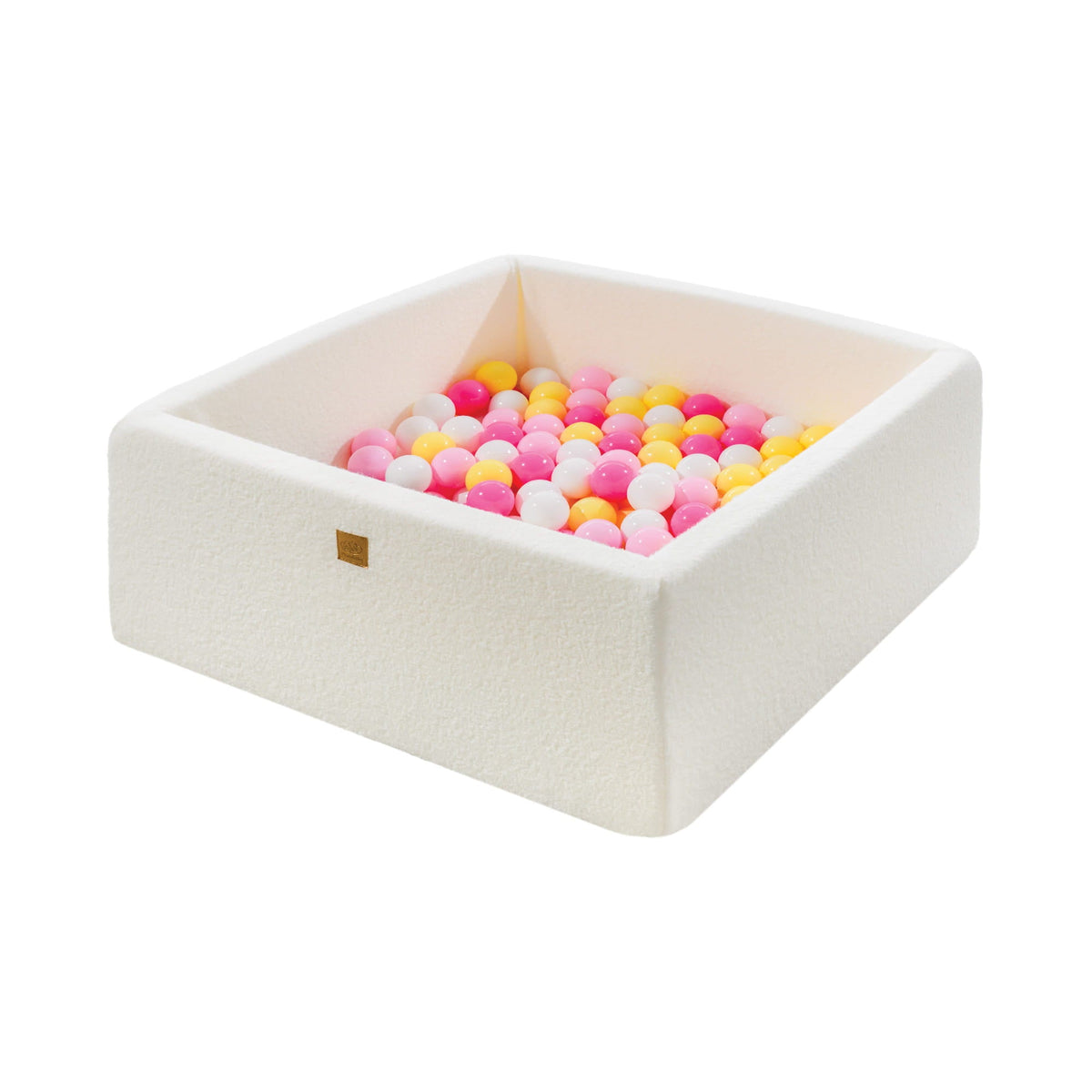 MeowBaby® Boucle White Square Balls Pit 90x90x40cm - 200 Pink White Yellow Balls - SpeelSterk.nl