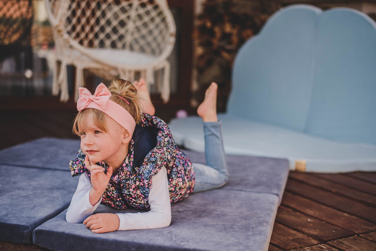 Play Mat for Kids - Square Blue-Grey Velvet - SpeelSterk.nl