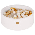 Round Ball Pit with 200 Gold/Beige/White/Transparent balls, 90x30cm - White Boucle - SpeelSterk.nl