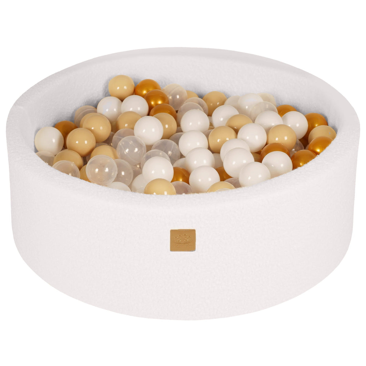Round Ball Pit with 200 Gold/Beige/White/Transparent balls, 90x30cm - White Boucle - SpeelSterk.nl