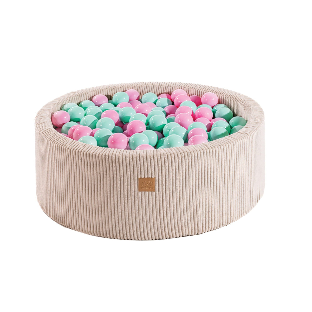 Round Ball Pit with 200 Pink and Mint balls, 90x30cm - Velvet Ecru - SpeelSterk.nl