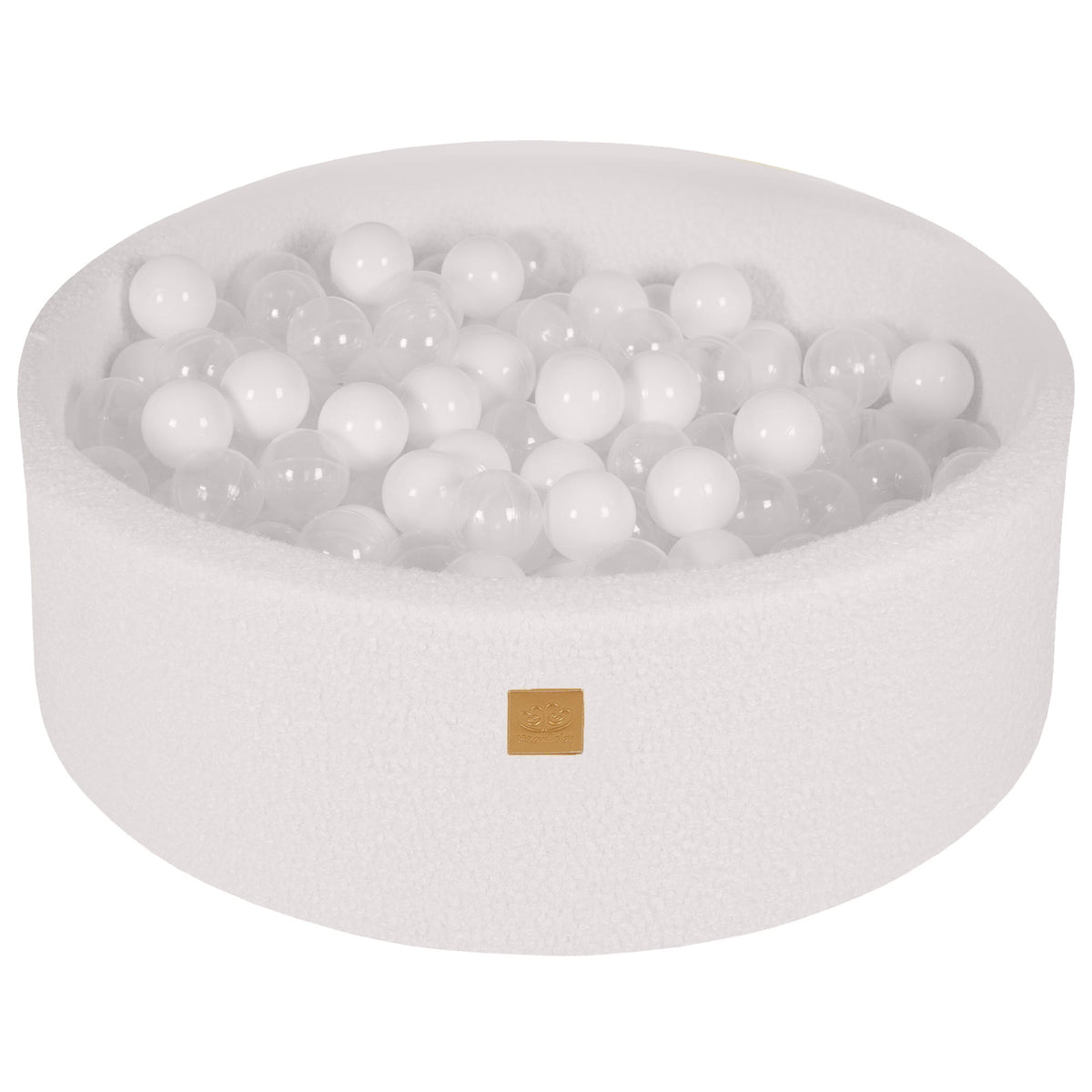 Round Ball Pit with 200 White and Transparent balls, 90x30cm - White Boucle - SpeelSterk.nl