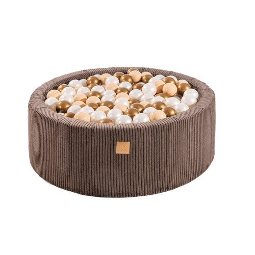 Round Ball Pit With 200 White/Copper Balls, 90x30cm - Aesthetic Brown - SpeelSterk.nl