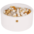 Round Ball Pit with 300 Gold/Beige/White/Transparent balls, 90x40cm - White Boucle - SpeelSterk.nl