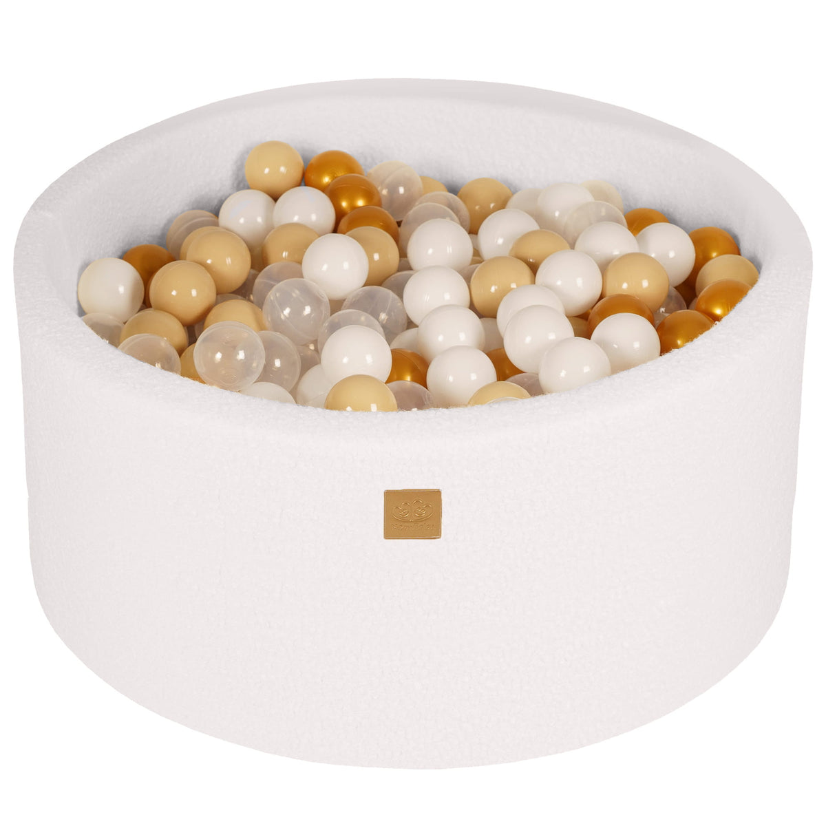 Round Ball Pit with 300 Gold/Beige/White/Transparent balls, 90x40cm - White Boucle - SpeelSterk.nl