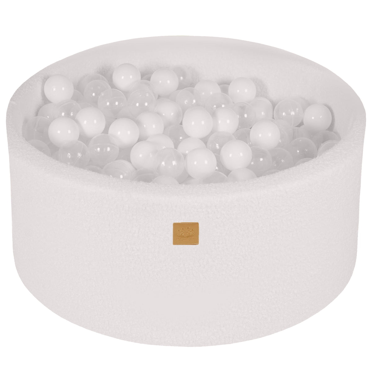 Round Ball Pit with 300 White/Transparent balls, 90x40cm - White Boucle - SpeelSterk.nl