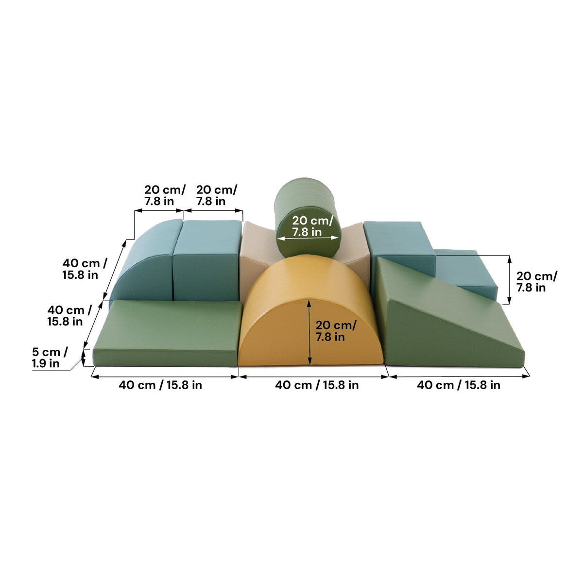 Soft Play 8 Foam Block Set - Pastel Turquoise Adventurer - SpeelSterk.nl