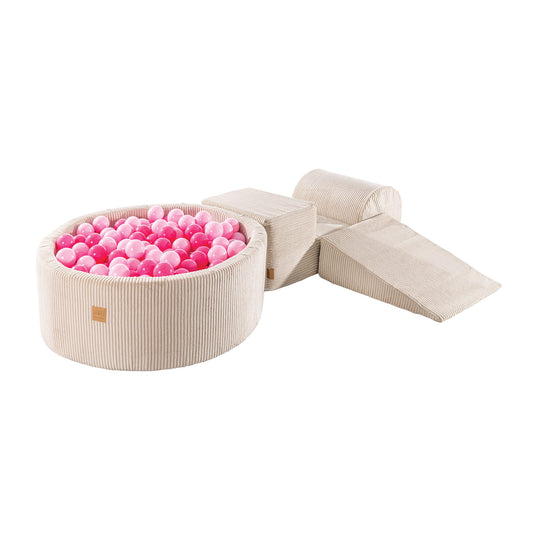 Speelset Met Ballenbad - Crème - Zacht - Ecru en Pink Ballen - SpeelSterk 