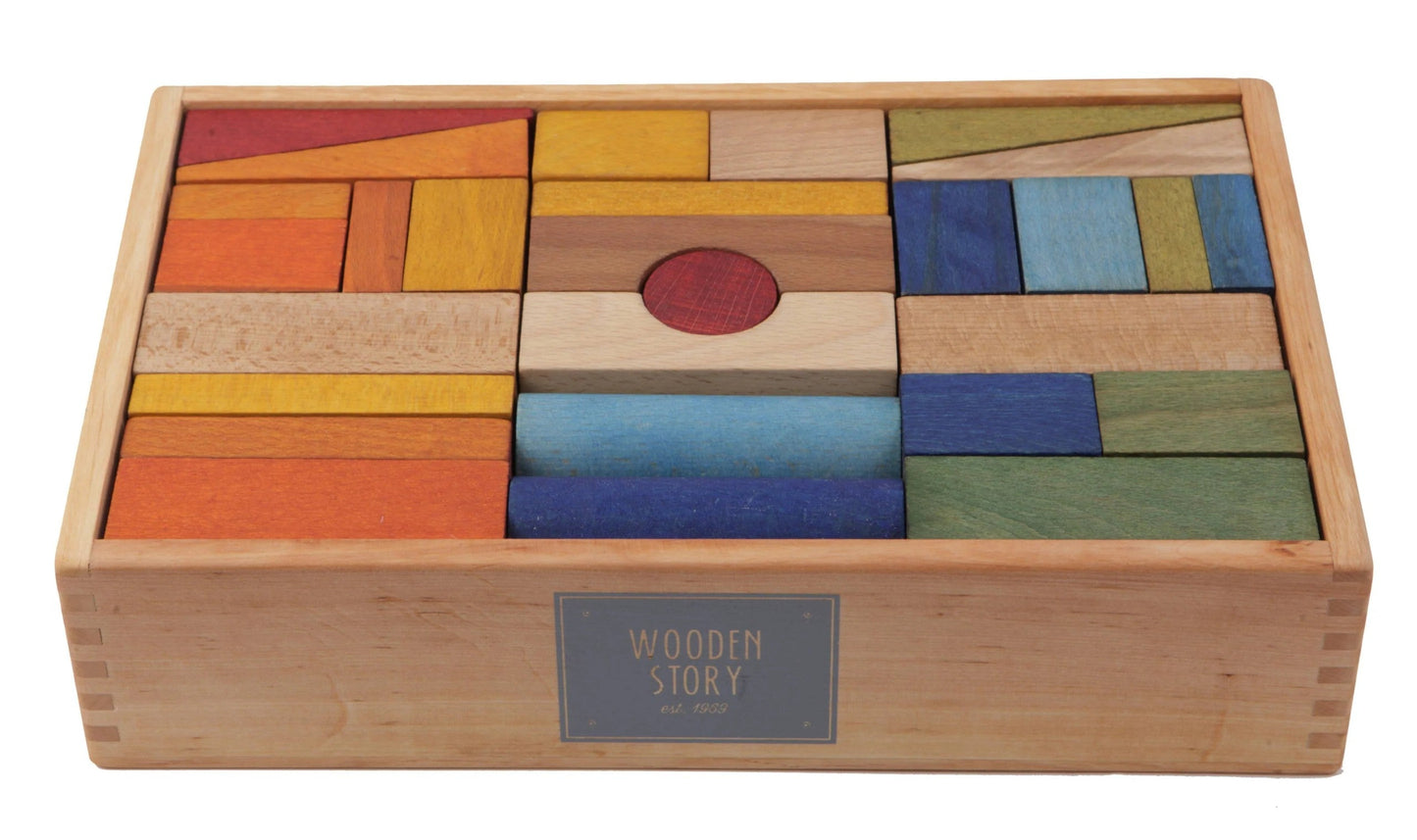 Houten Blokken - Set Van 63 - Warm Vrolijke Kleuren - Veilig Spelen - SpeelSterk  SpeelSterk