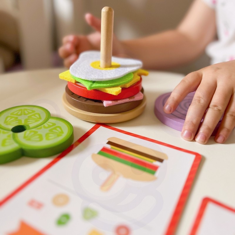 Houten Burger Set - Groen - Educatief Spel voor Jonge Chefs - SpeelSterk 